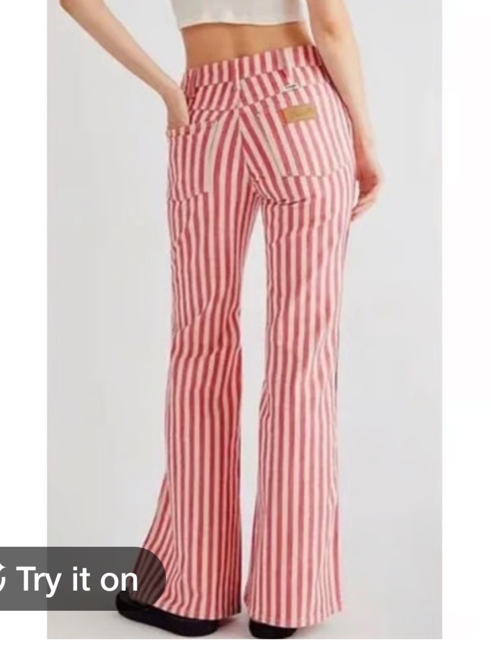 Wrangler Wanderer 622 raspberry pink & Cream Striped High-Rise flare leg Jeans